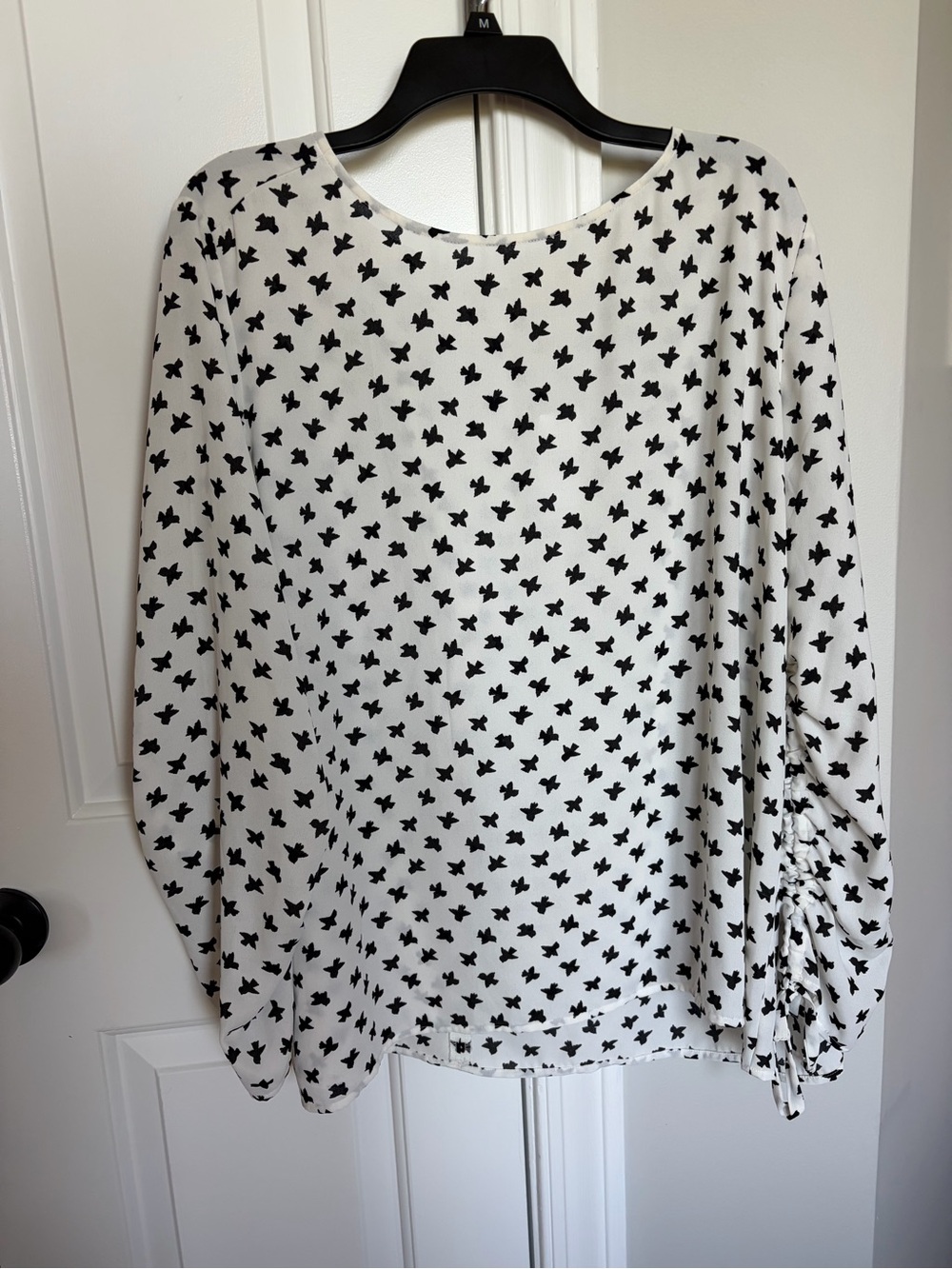 LOFT White Long-Sleeve Top with Black Floral Print